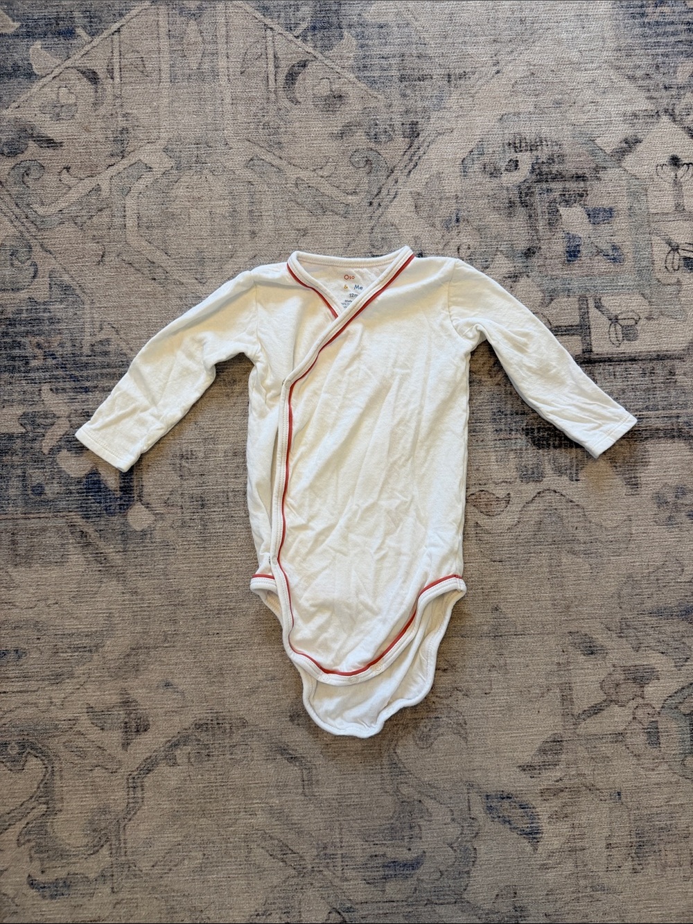 Wrap-Style Baby One-Piece Bodysuit in White with Red Trim